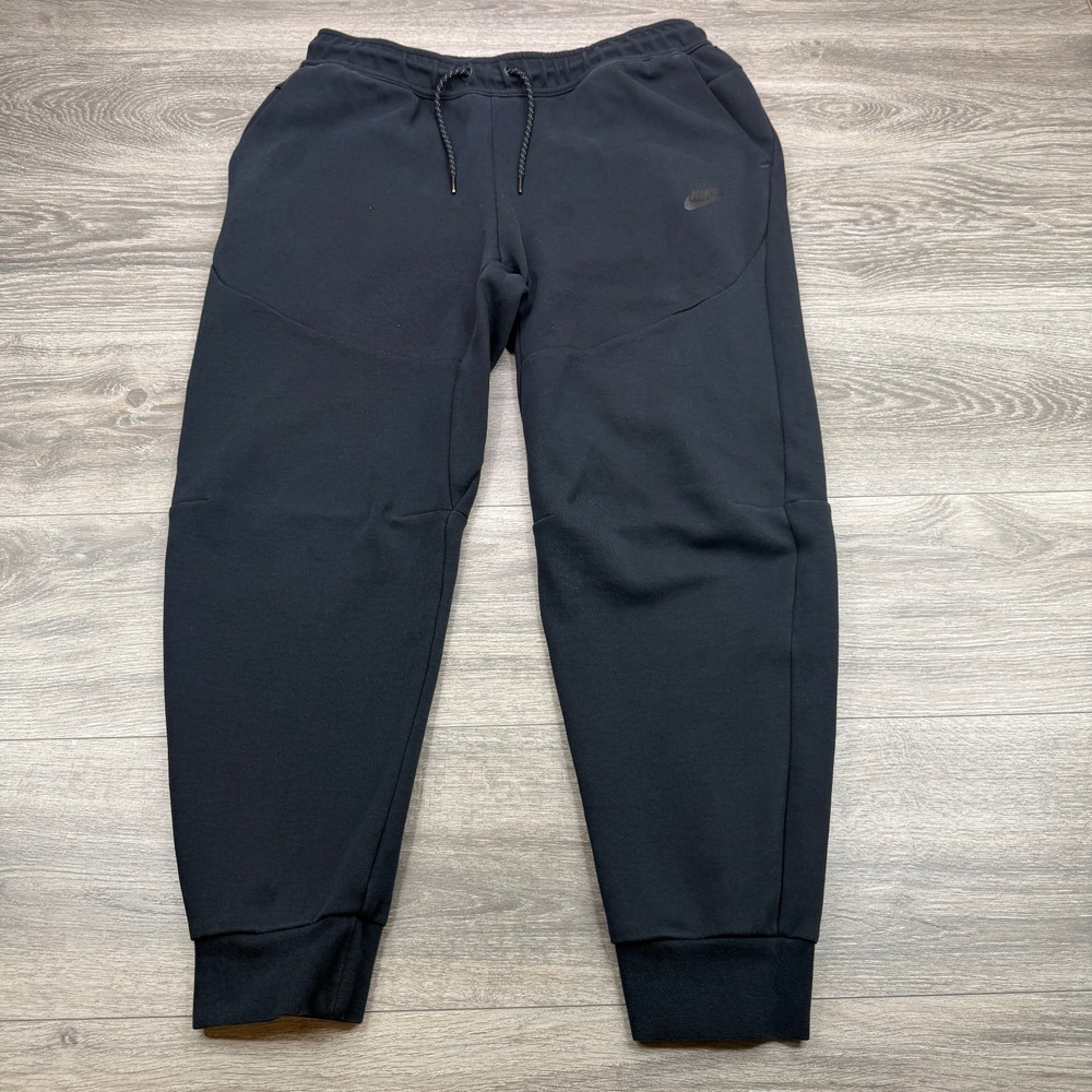Nike Tech Fleece Joggers Mens Large Triple Black Swoosh Zip Pocket Sweatpants